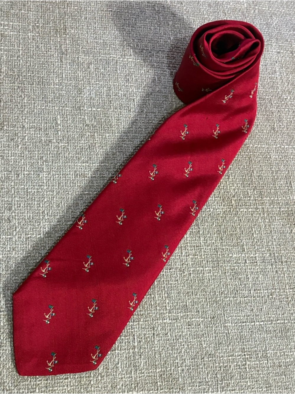 Brooks Brothers Makers Red Background Nautical Anchor Nautical All Silk Made USA